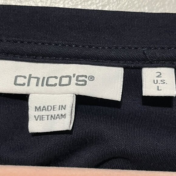 Chicos Womens Flutter Sleeve Eyelet Blouse Size L Navy Blue Coastal Grandma Boho - Picture 5 of 7